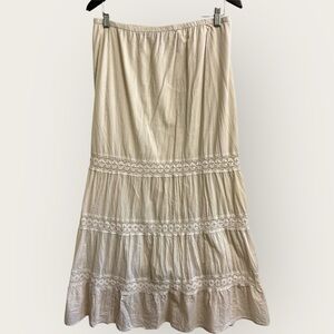 Chico's Tiered Maxi Fairy Skirt with Lace Trim Light Beige/Cream Size 1 (Medium)